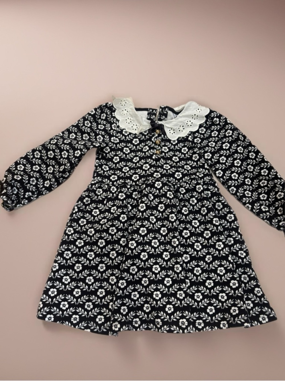 Janie and Jack Black and White Floral Eyelet-Collar Dress